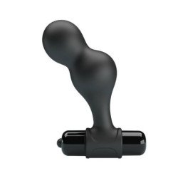 MR PLAY - VIBRADOR DE SILICONA NEGRA CON TAPÓN ANAL