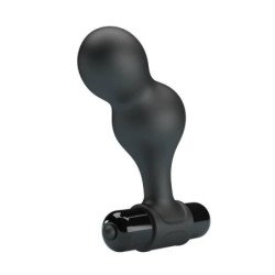 MR PLAY - VIBRADOR DE SILICONA NEGRA CON TAPÓN ANAL