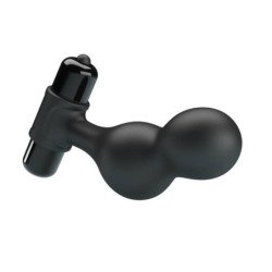 MR PLAY - VIBRADOR DE SILICONA NEGRA CON TAPÓN ANAL