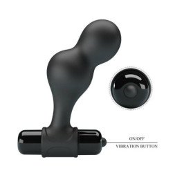 MR PLAY - VIBRADOR DE SILICONA NEGRA CON TAPÓN ANAL