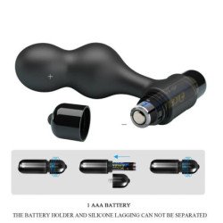 MR PLAY - VIBRADOR DE SILICONA NEGRA CON TAPÓN ANAL