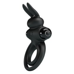 PRETTY LOVE - VIBRADOR III ANILLO DE CONEJO PARA PENE NEGRO