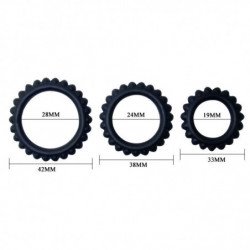 BAILE - TITAN SET 3 PIEZAS ANILLO PARA PENE NEGRO 2.8 + 2.4 + 1.9 CM