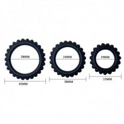 BAILE - TITAN SET 3 PIEZAS ANILLO PARA PENE NEGRO 2.8 + 2.4 + 1.9 CM