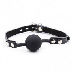 OHMAMA FETISH - MORDAZA DE BOLA DE SILICONA CON CINTURÓN DE CUERO (CANDADO INCLUIDO)