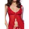 CHILIROSE - CR 4696 BABYDOLL Y TANGA SIN ENTREPIERNA ROJO S/M