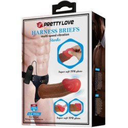 PRETTY LOVE - STARKS HARNESS BRIEFS DILDO VIBRADOR MULTIVELOCIDAD 17,5 CM MARRÓN CLARO
