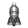 SUBBLIME - TEDDY CON CUELLO HALTER Y ESPALDA DESNUDA, DE ENCAJE, NEGRO, S/M