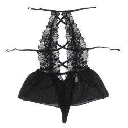SUBBLIME - TEDDY CON CUELLO HALTER Y ESPALDA DESNUDA, DE ENCAJE, NEGRO, S/M