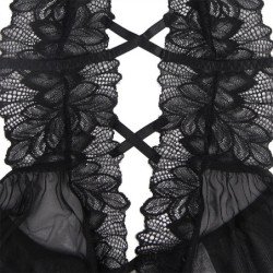 SUBBLIME - TEDDY CON CUELLO HALTER Y ESPALDA DESNUDA, DE ENCAJE, NEGRO, S/M