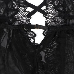 SUBBLIME - TEDDY CON CUELLO HALTER Y ESPALDA DESNUDA, DE ENCAJE, NEGRO, S/M
