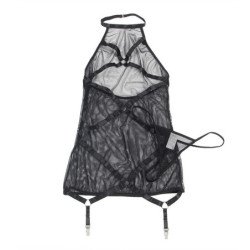 SUBLLIME - VESTIDO NEGRO TRANSPARENTE CON CUELLO HALTER TALLA L/XL