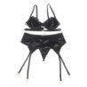 SUBBLIME - CONJUNTO DE 3 PIEZAS SUJETADOR + TANGA + LIGUERO DE ENCAJE NEGRO TALLA S/M