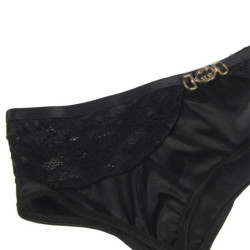 SUBBLIME - CONJUNTO DE 3 PIEZAS SUJETADOR + TANGA + LIGUERO DE ENCAJE NEGRO TALLA S/M