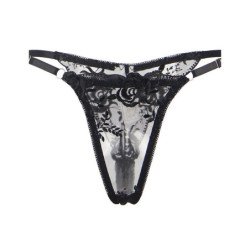 SUBBLIME - CONJUNTO DE 3 PIEZAS SUJETADOR + TANGA + LIGUERO ESTAMPADO FLORAL NEGRO TALLA S/M