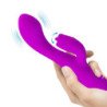 PRETTY LOVE - VIBRADOR RECARGABLE GLORIA CON FORMA DE CONEJO - IMPERMEABLE, COLOR MORADO