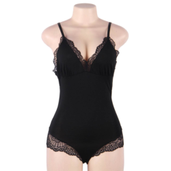 SUBBLIME - Teddy negro con detalles de encaje floral, talla S/M