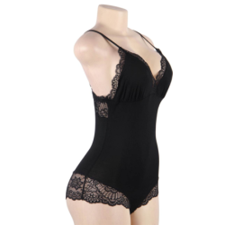 SUBBLIME - Teddy negro con detalles de encaje floral, talla S/M
