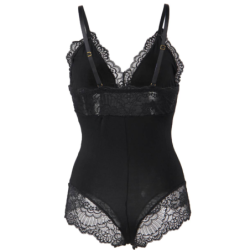 SUBBLIME - Teddy negro con detalles de encaje floral, talla S/M