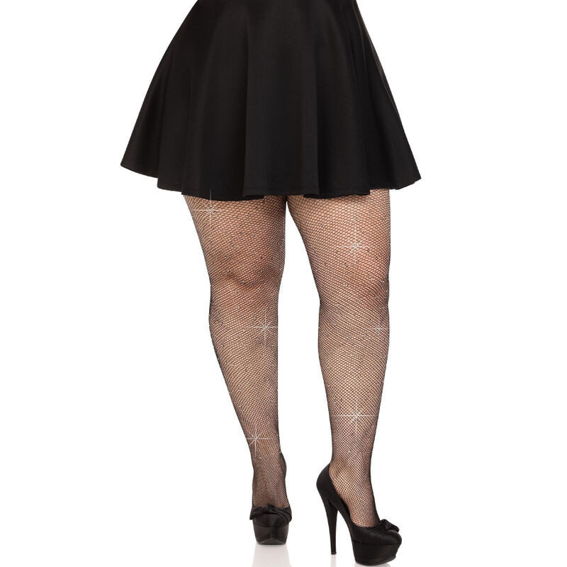 LEG AVENUE - MEDIAS DE MALLA CRISTALIZADAS NEGRAS TALLA GRANDE