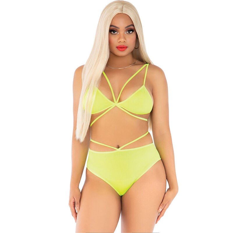 LEG AVENUE - TOP Y BRAGUITAS AMARILLAS CON TIRANTES
