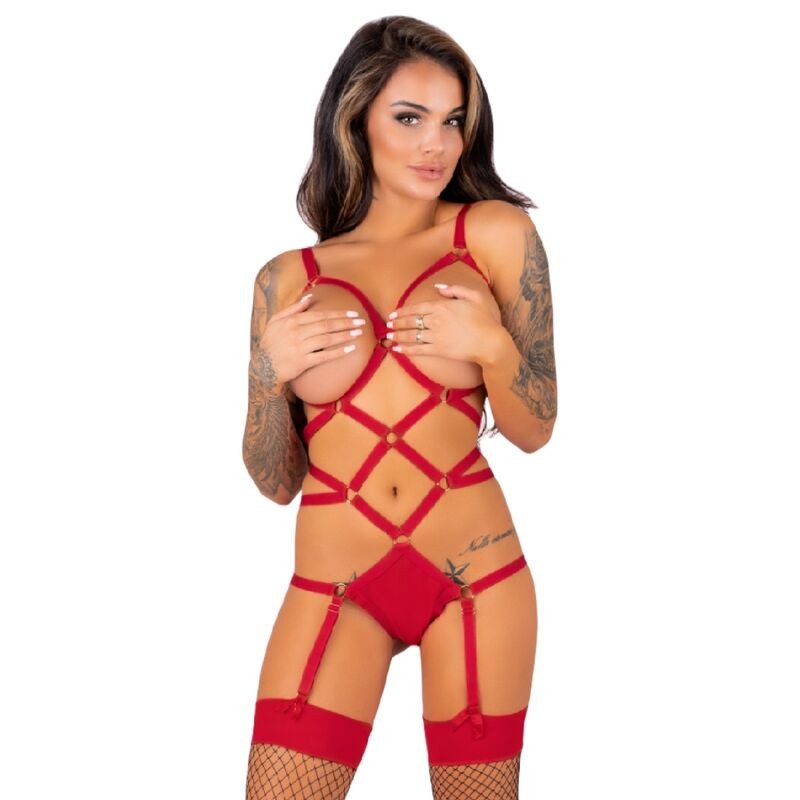 LIVCO CORSETTI FASHION - THIARA LC 20213 CONJUNTO DE BODY + MEDIAS ROJO L/XL